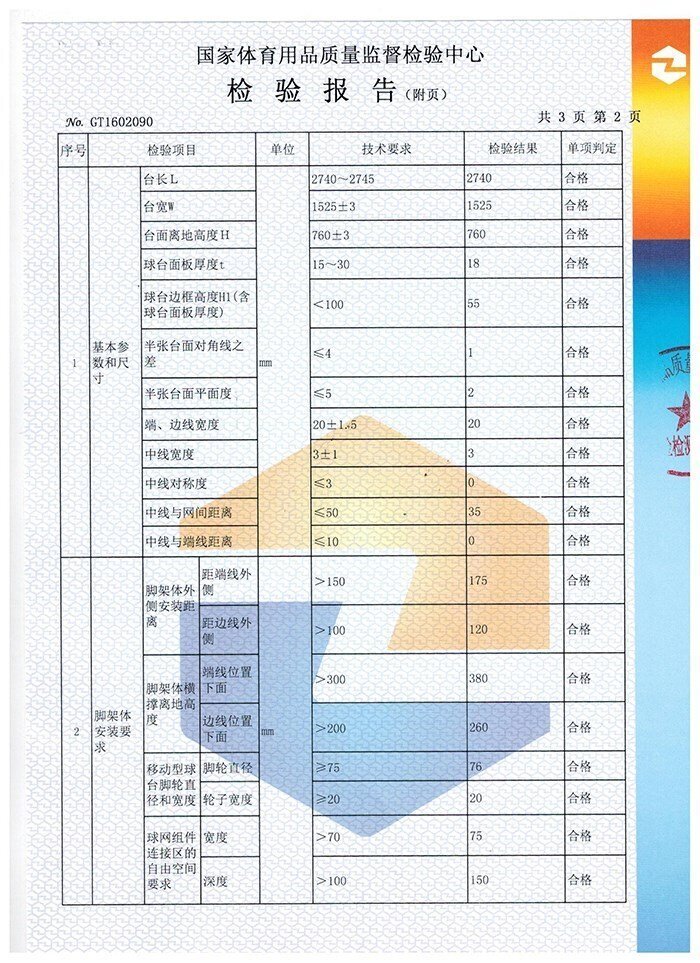 室內(nèi)乒乓球臺(tái)檢驗(yàn)報(bào)告